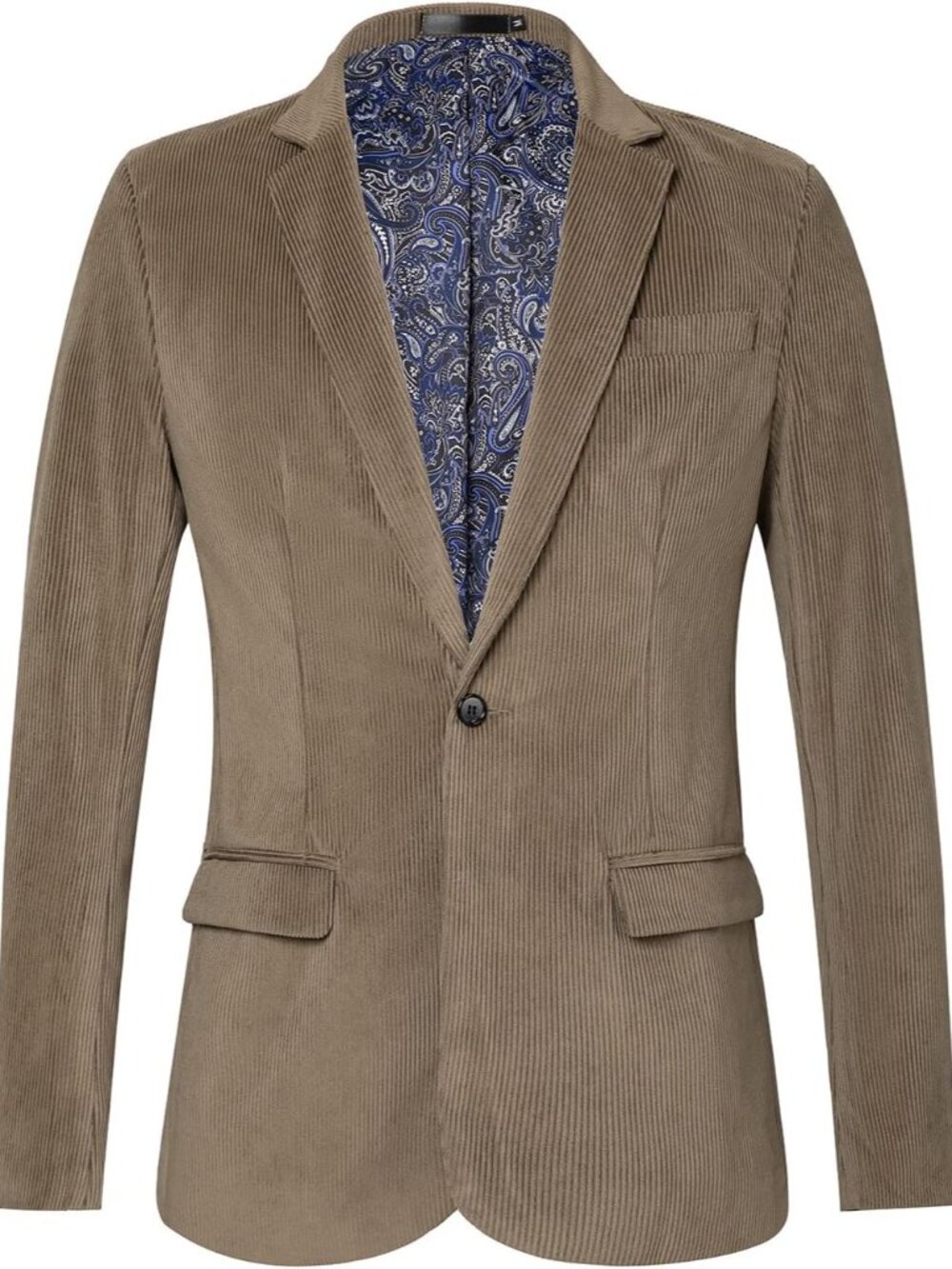 Men's Casual Corduroy Blazer Jacket Slim Fit One Button Work Wear Sport Coat